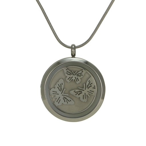 [URN-J5073] Round Pendant - Pewter Butterflies